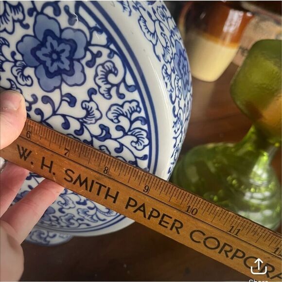 12.5” Porcelain Qing Qianlong Blue And White Floral Pattern Moon Vase Rose - Picture 3 of 3